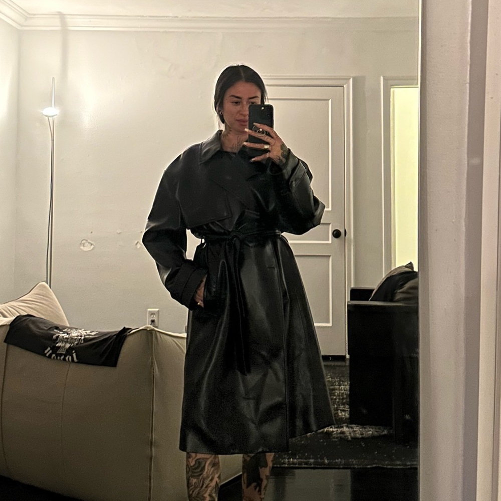 Aritzia Babaton Faux Leather Trench Oversized Coat Jacket Black